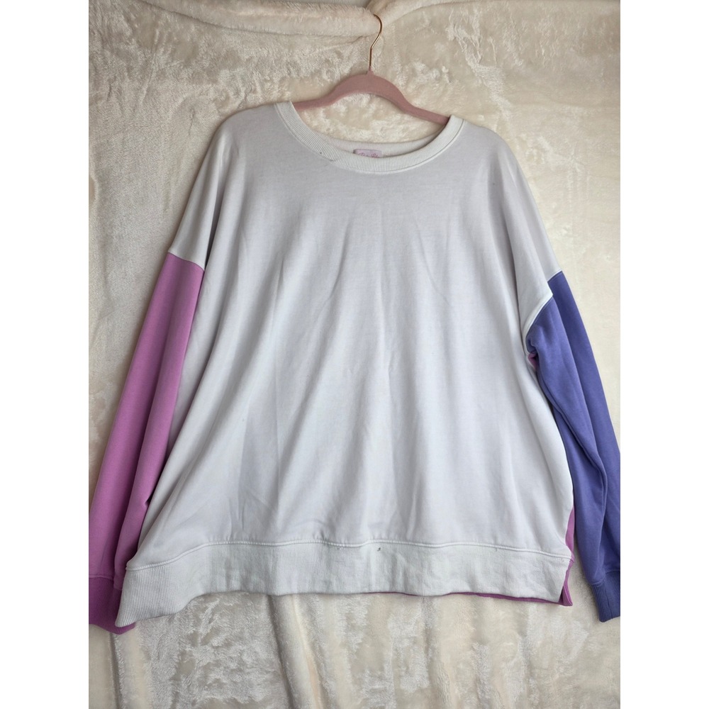 Pink Lily Colorblock Sweatshirt White Purple Lavender‎ Long Sleeve Top Size XL